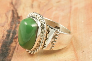 Genuine Royston Turquoise Stone set in Sterling Silver Ring. The Royston Turquoise Mine is located in Nye County, Nevada. Created by Navajo Artist Thomas Chischilly.
